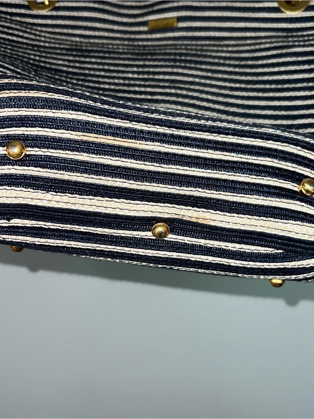 Eric Javits New York Navy Ivory Striped Squishee Tote Shoulder Bag Resort